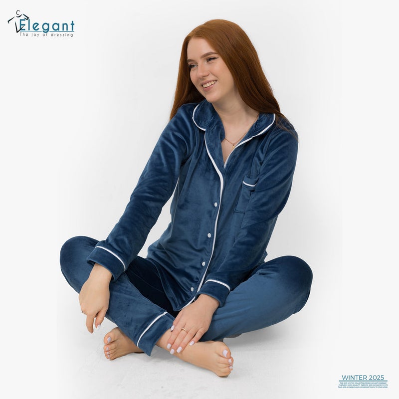 Elegant Velvet Classic Pyjama - Petroleum - Image 3